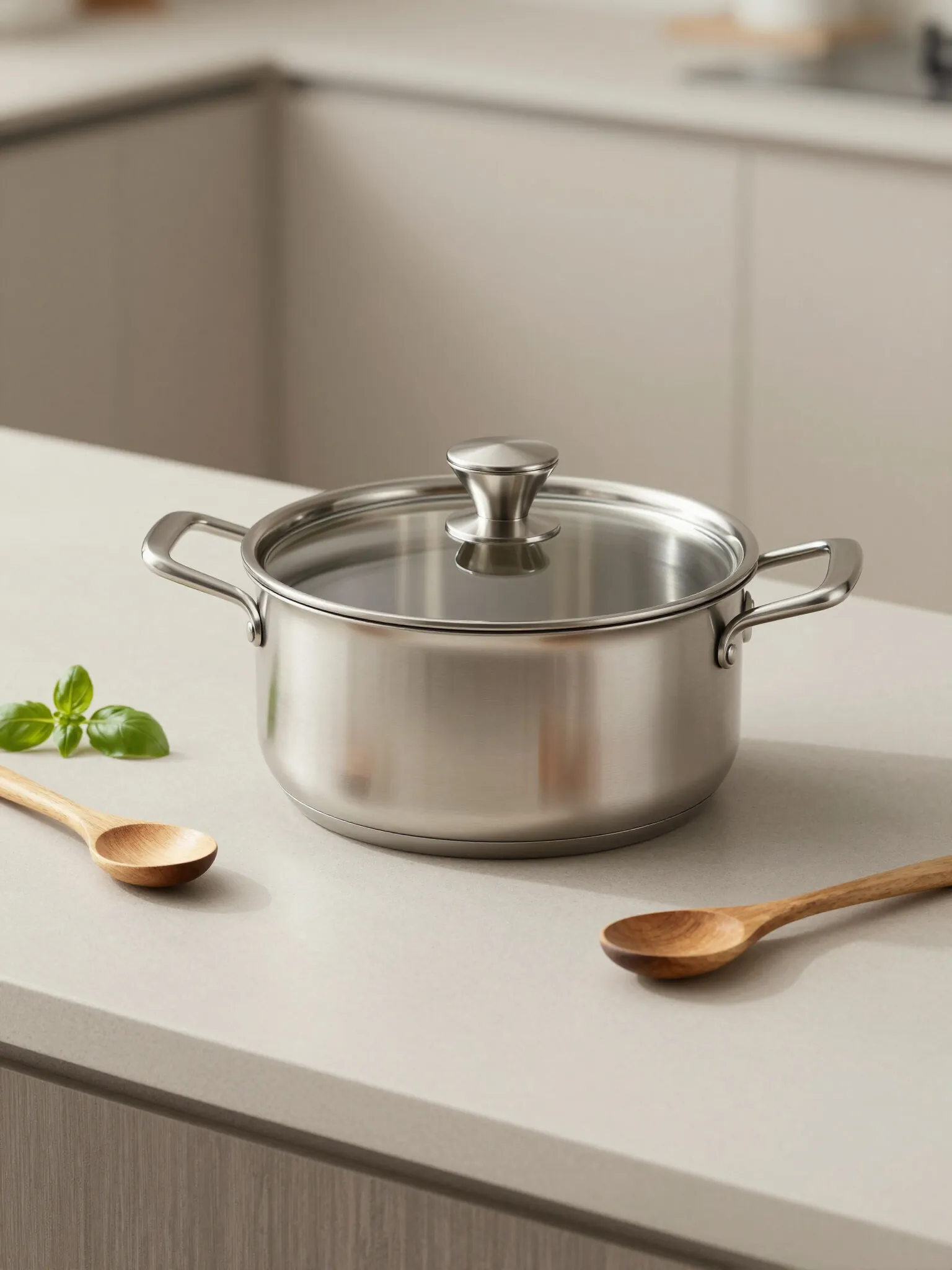 Kitchen counter with cookware
